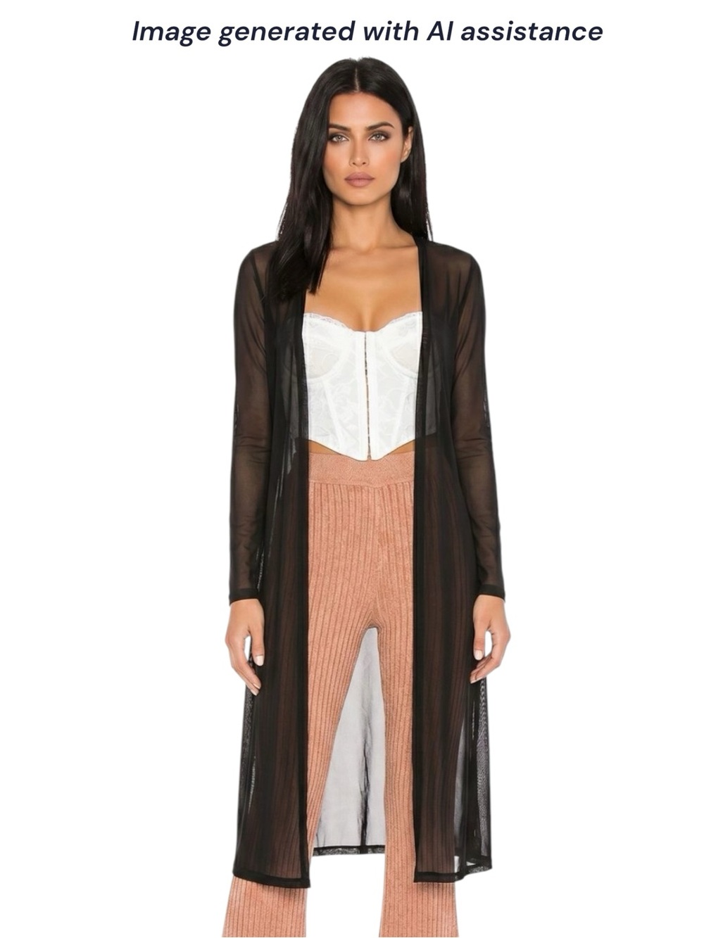 Bellelovin L black sheer mesh cardigan